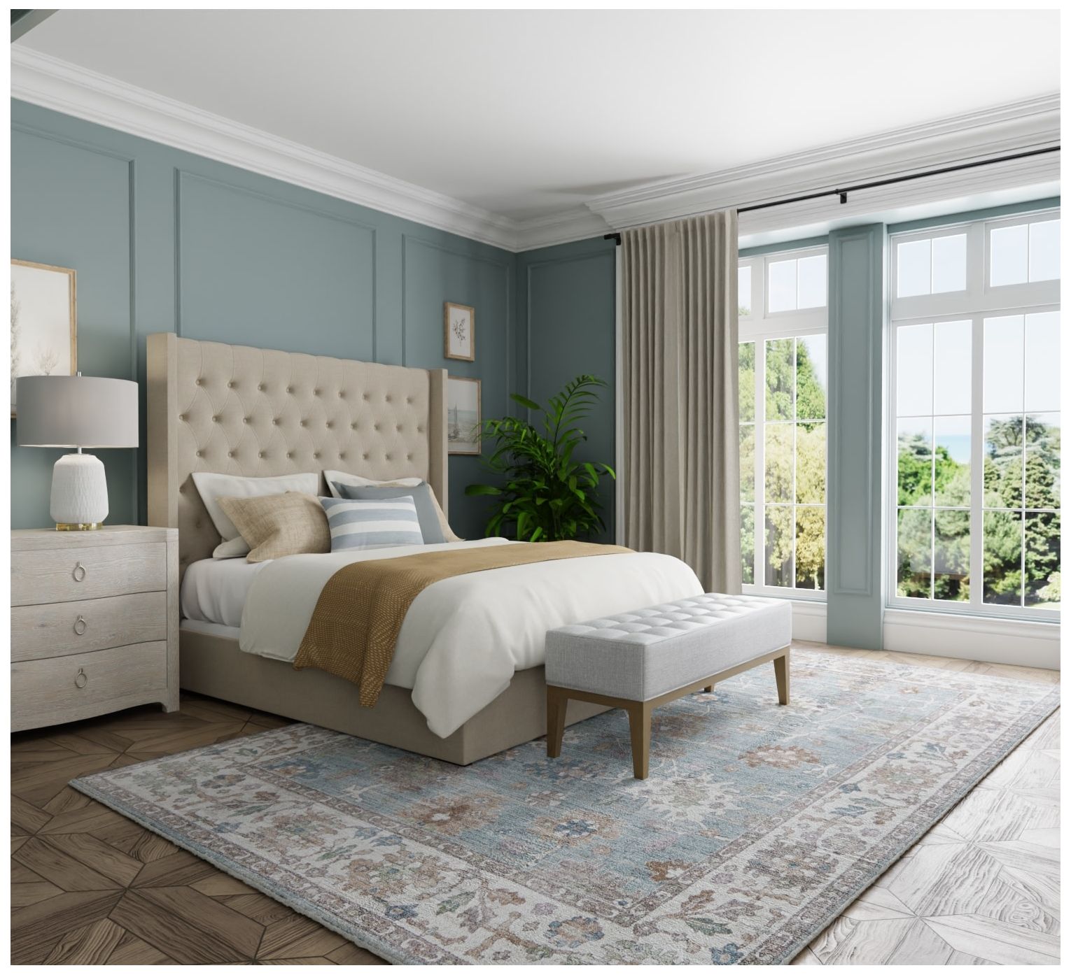 Image 2 Dartmouth Floral & Botanical Indoor Blue Area Rug 39QNF 6'-4" x 9'-2" more views