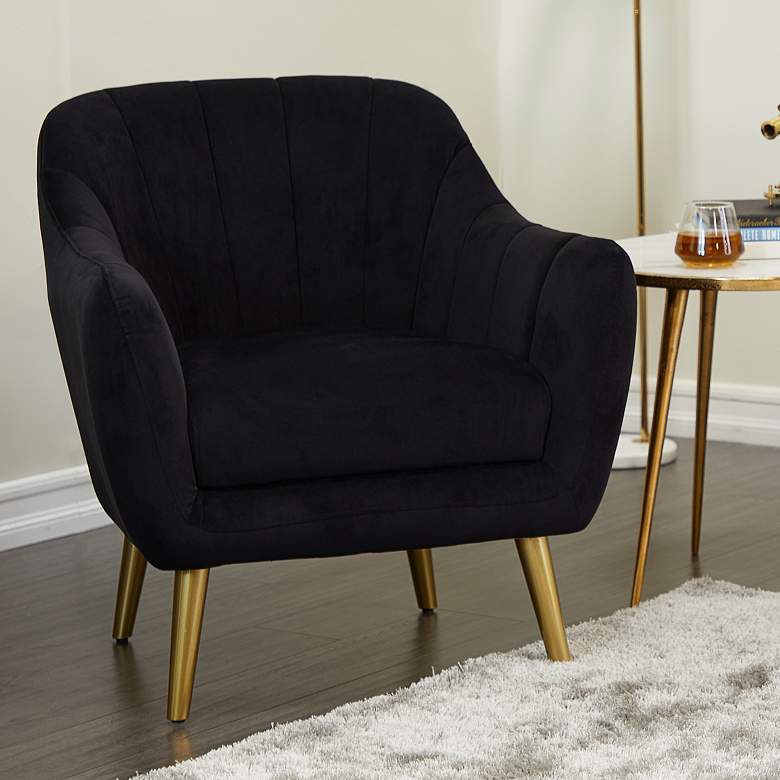 Image 1 Darwin Black Faux Velvet Fabric Accent Chair