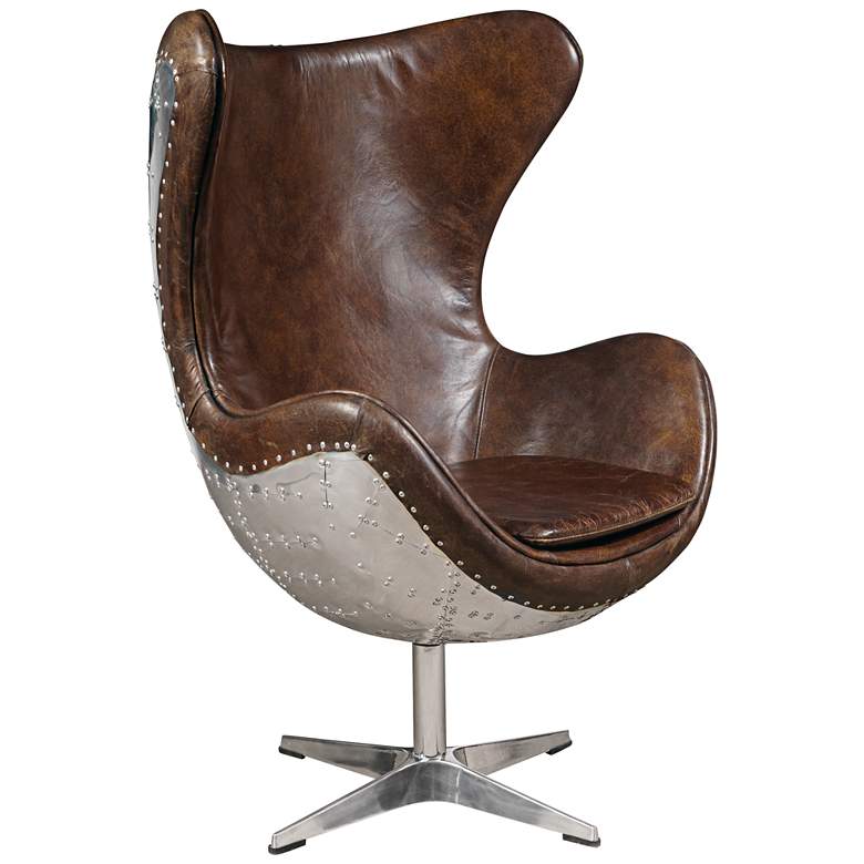 Image 1 Darwin Leather-Bound Swivel Egg Armchair