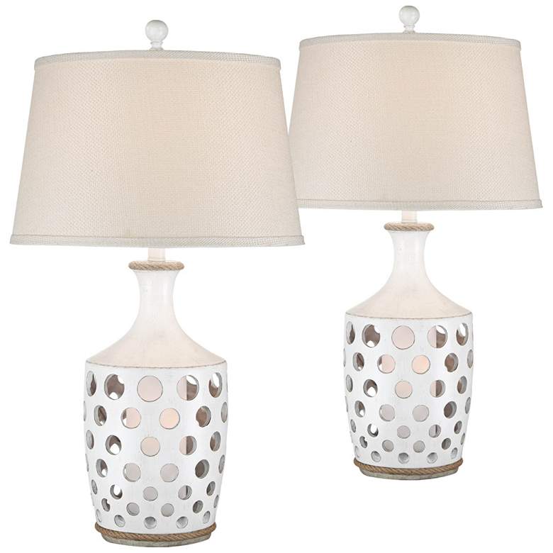 Image 1 Darya Antique White Coastal Night Light Table Lamps Set of 2