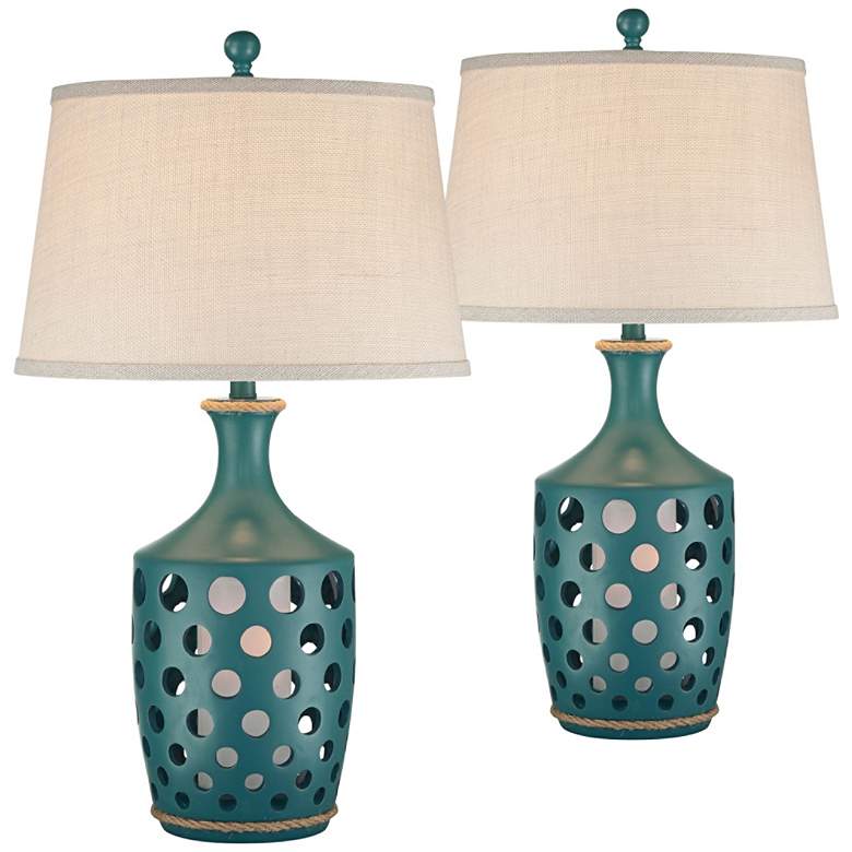 Image 1 Darya Largo Blue Coastal Night Light Table Lamps Set of 2