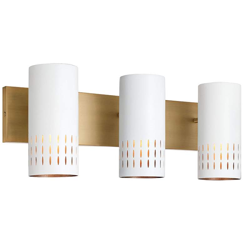 Image 2 Dash 24" Wide Aged Brass and White 3-Light Vanity Bath Light