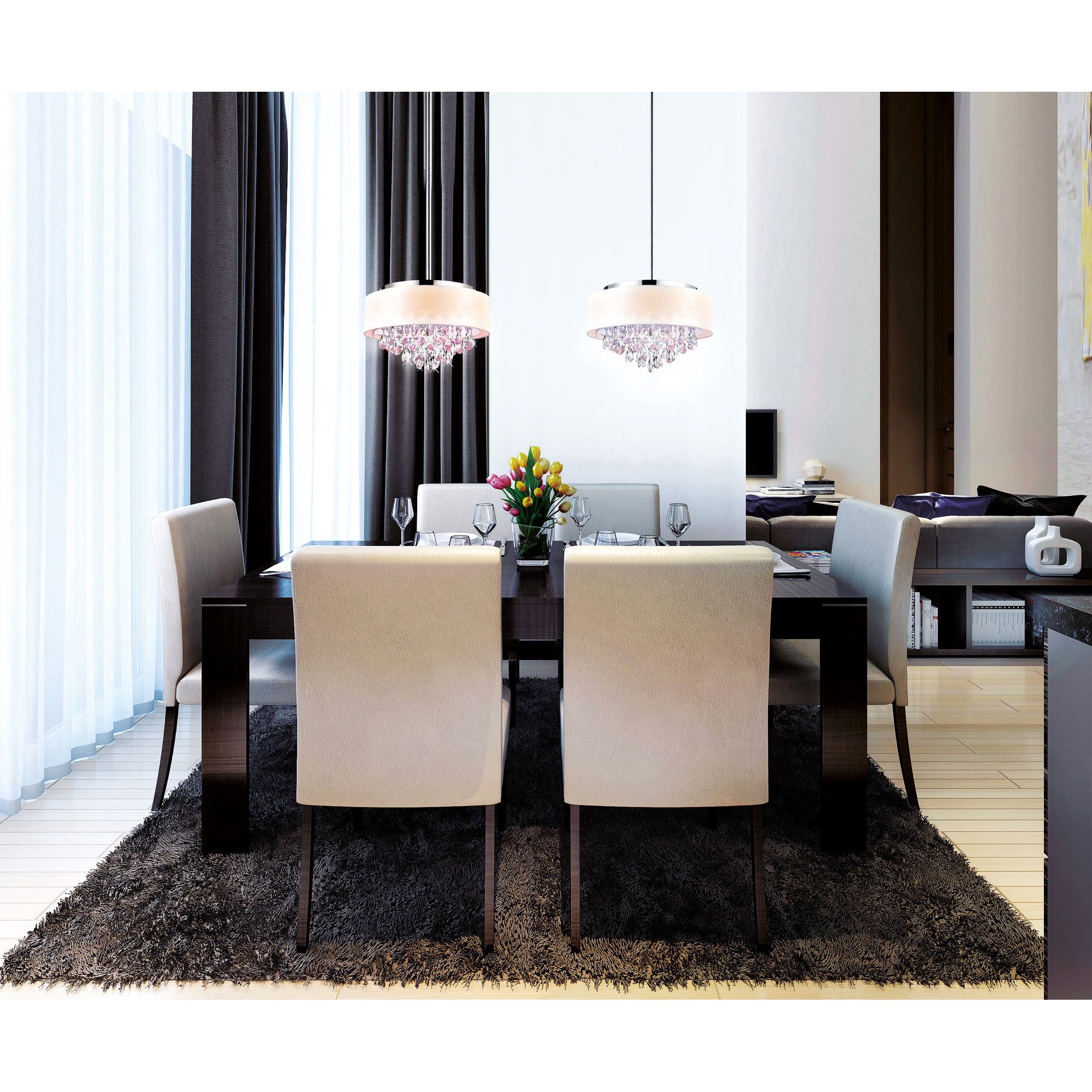 Image 7 Dash 4 Light Drum Shade Chandelier With Chrome Finish more views