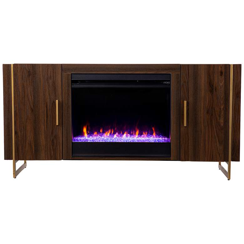 Image 2 Dashton 54 inch Wide Brown 2-Door Electric Fireplace Console