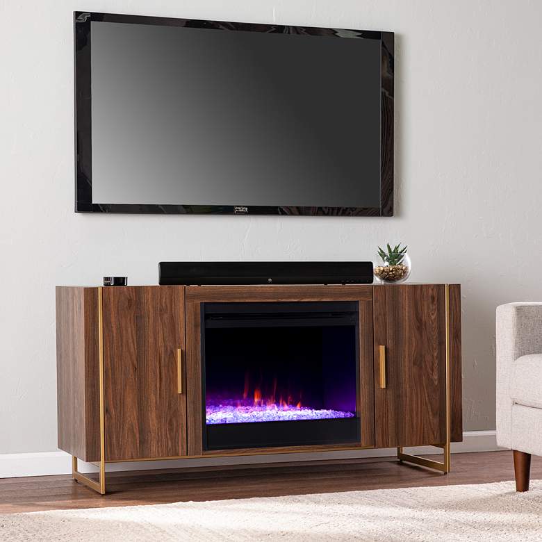 Image 1 Dashton 54" Wide Brown 2-Door Electric Fireplace Console