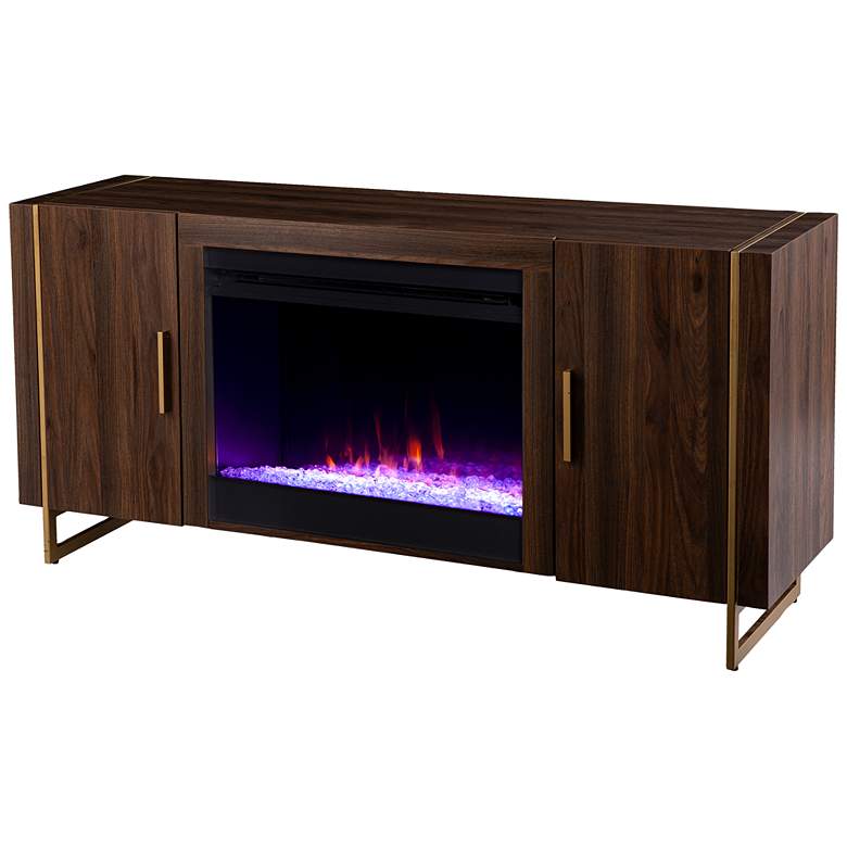 Image 4 Dashton 54 inch Wide Brown 2-Door Electric Fireplace Console more views