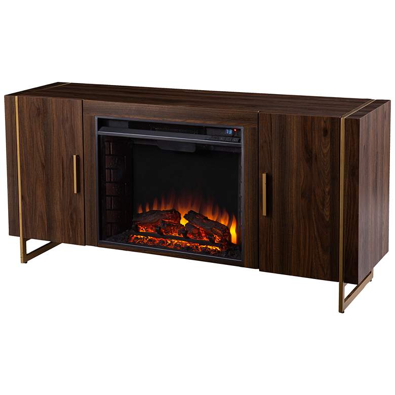 Image 2 Dashton Brown Wood LED Electric Fireplace with Media Storage