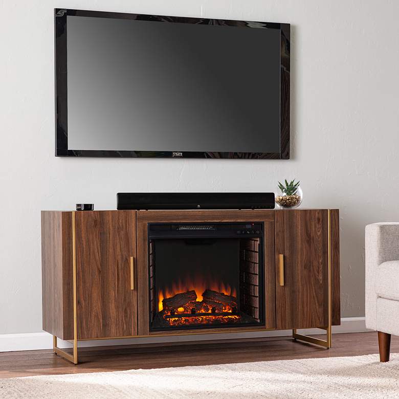 Image 1 Dashton Brown Wood LED Electric Fireplace with Media Storage