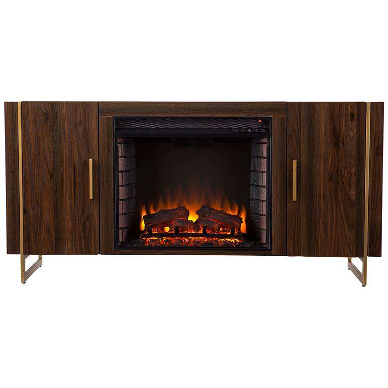 Dashton Brown Wood LED Electric Fireplace with Media Storage more views