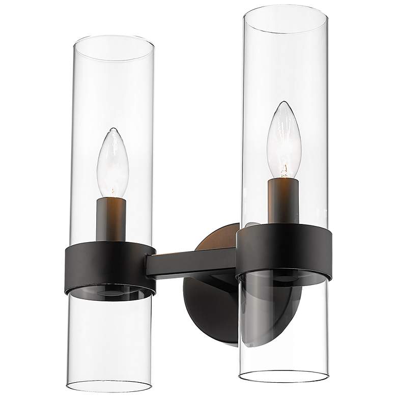 Image 3 Datus 13" High Matte Black Metal 2-Light Wall Sconce