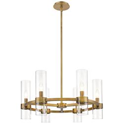 Datus 26"W Rubbed Brass and Clear Glass 6-Light Chandelier