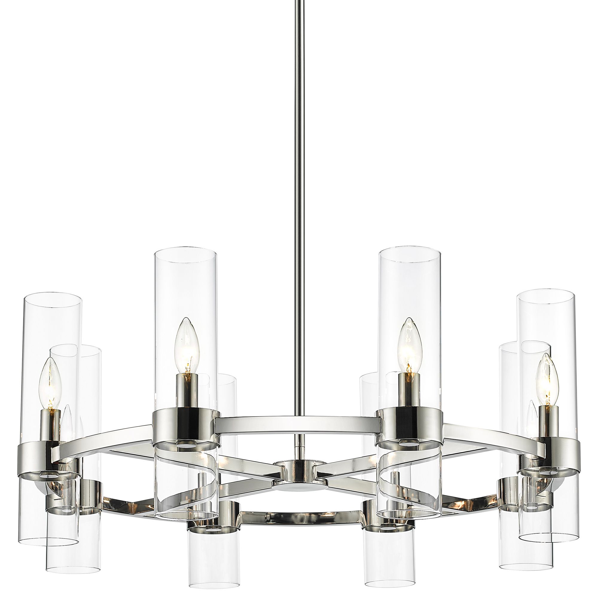 Datus 32"W Polished Nickel 8-Light Wagon Wheel Chandelier