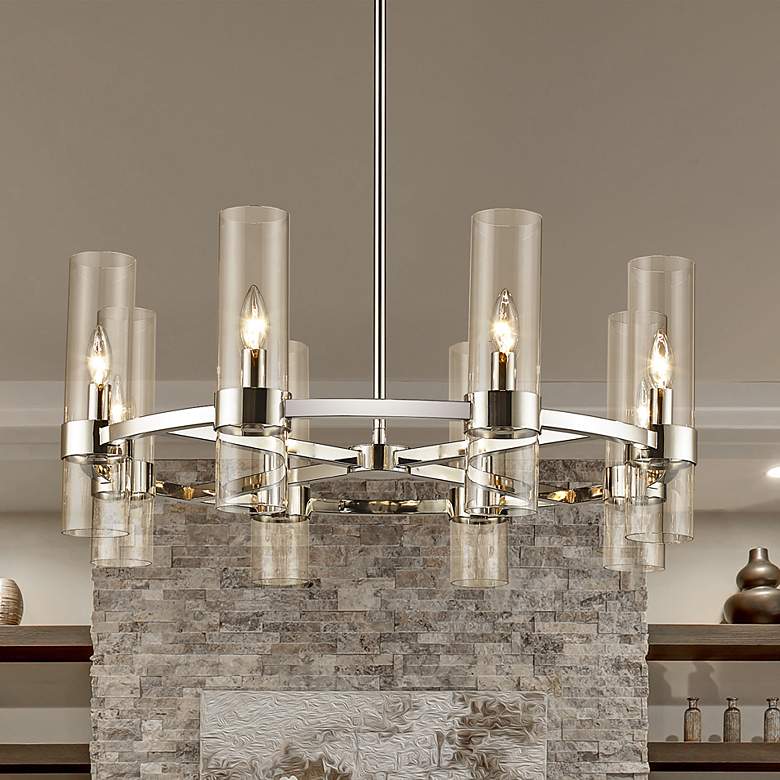 Image 2 Datus 32"W Polished Nickel 8-Light Wagon Wheel Chandelier