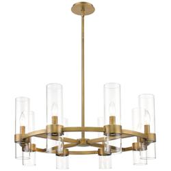 Datus 32"W Rubbed Brass and Clear Glass 8-Light Chandelier