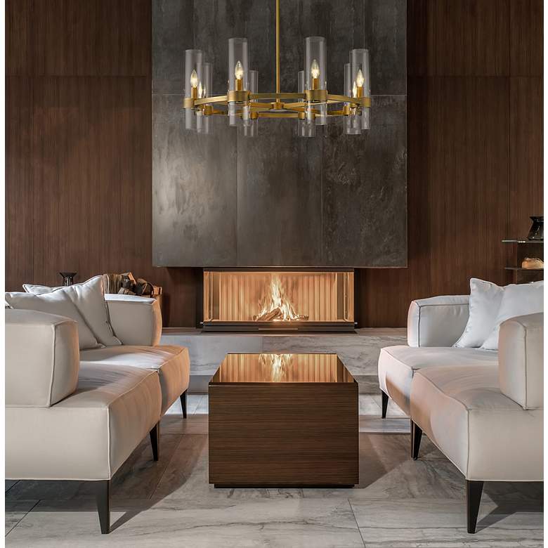 Image 3 Datus 32"W Rubbed Brass and Clear Glass 8-Light Chandelier more views