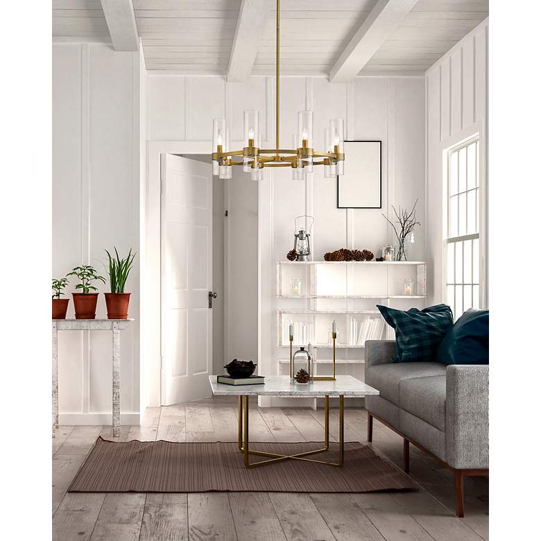 Image 4 Datus 32"W Rubbed Brass and Clear Glass 8-Light Chandelier more views