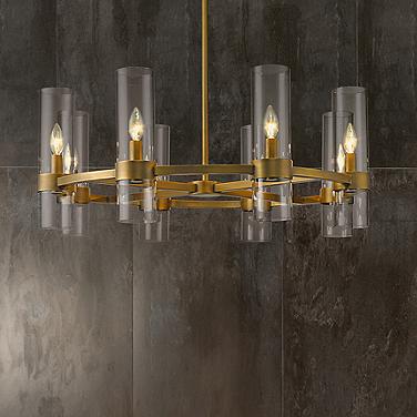 Datus 32"W Rubbed Brass and Clear Glass 8-Light Chandelier