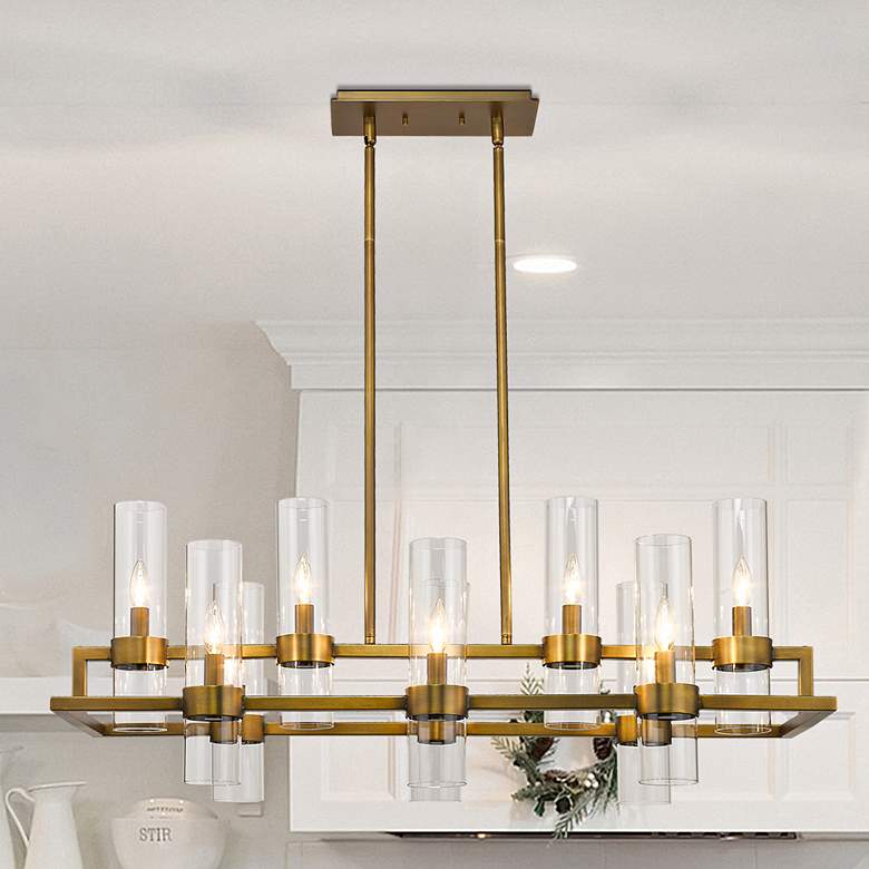 Image 1 Datus 42 1/2" Wide Rubbed Brass 10-Light Island Chandelier