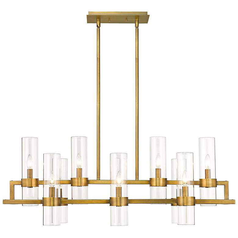 Image 6 Datus 42 1/2" Wide Rubbed Brass 10-Light Island Chandelier more views