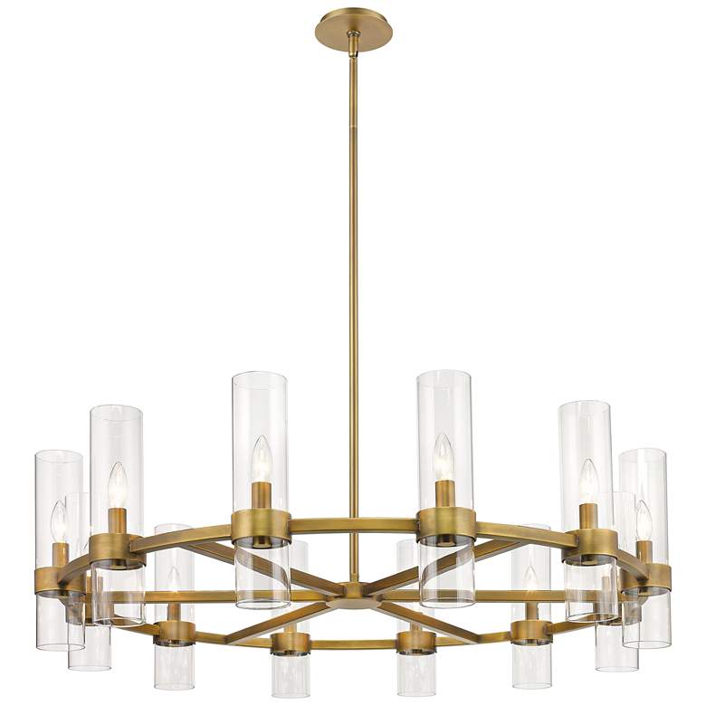 Image 1 Datus 43 1/2"W Rubbed Brass 12-Light Ring-Round Chandelier