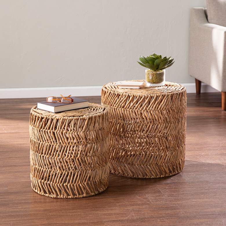 Image 1 Davari Natural Water Hyacinth Nesting Tables Set of 2