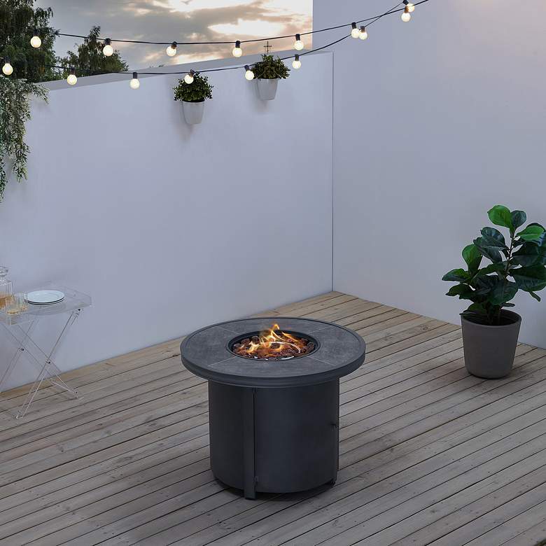 Image 3 Davenport 32 3/4 inch Wide Gray Round Outdoor Fire Pit Table more views