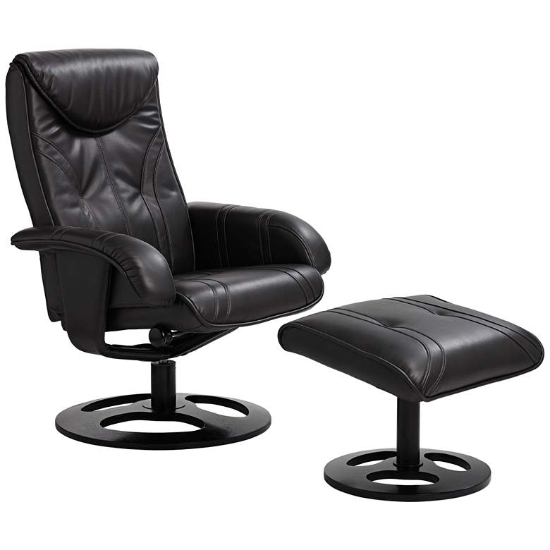 Image 2 Davenport Black Faux Leather Swivel Recliner and Ottoman