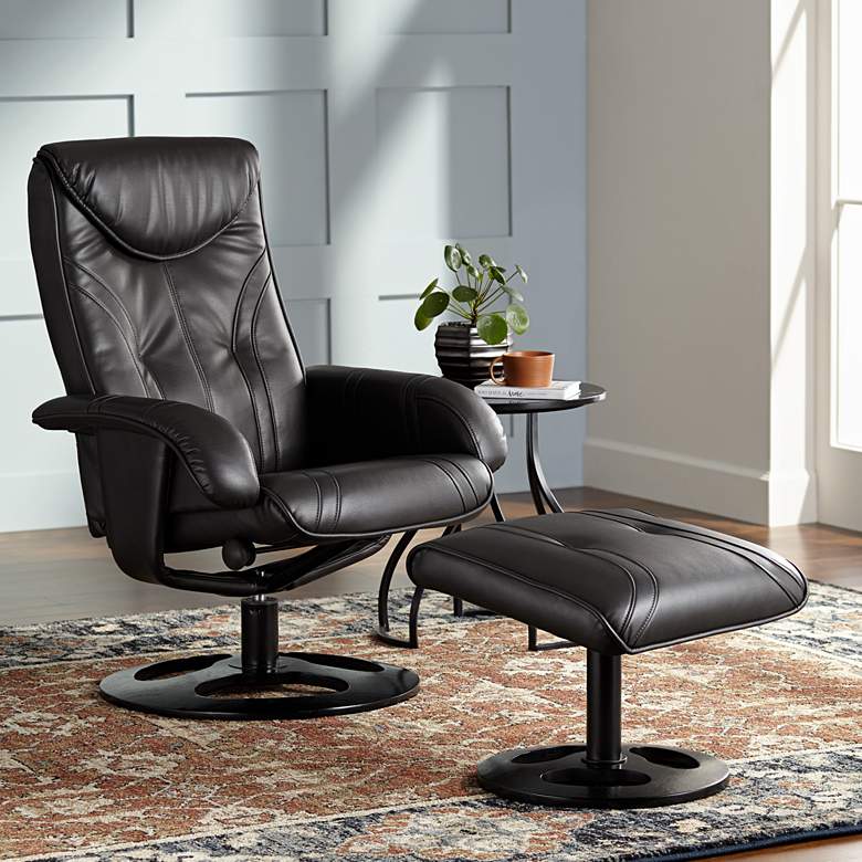 Image 1 Davenport Black Faux Leather Swivel Recliner and Ottoman