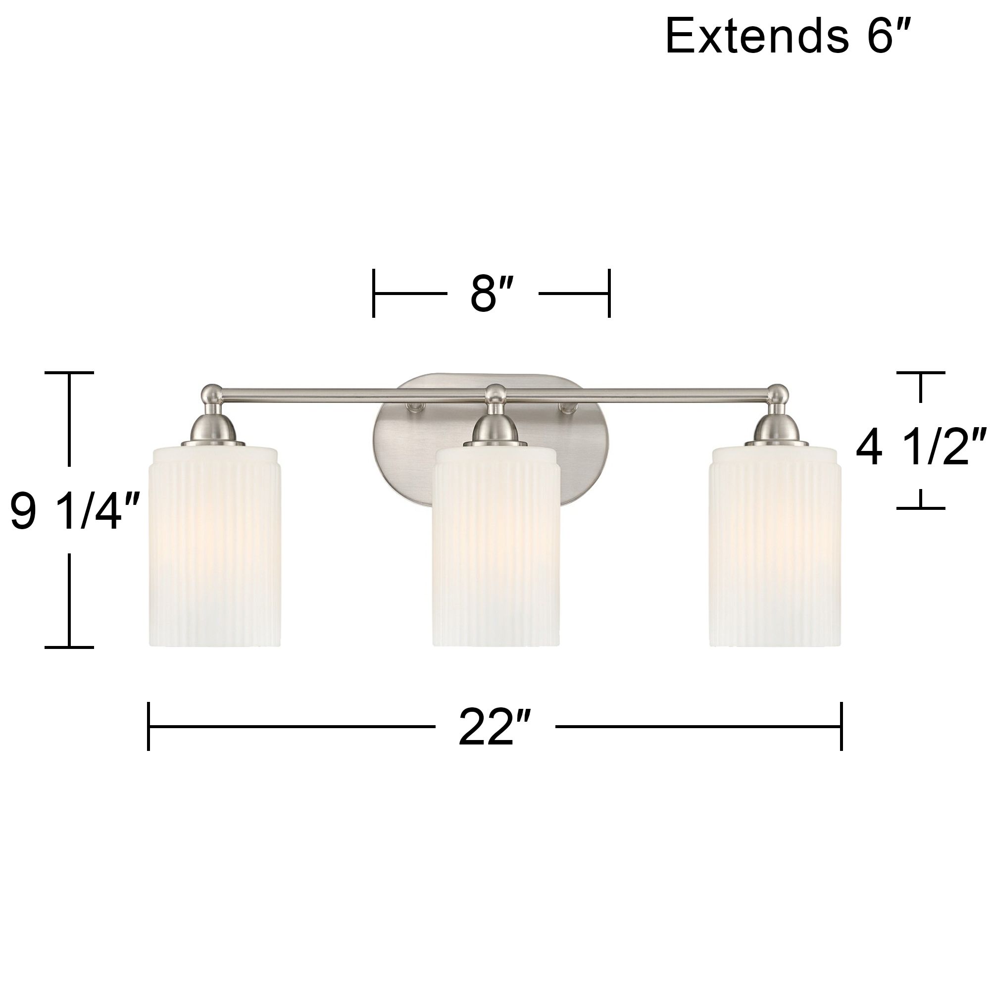 David 22" Wide Brushed Nickel and Fluted Glass 3-Light Bath Light