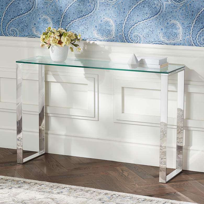 Image 1 David 47 1/2" Wide Steel And Glass Modern Console Table
