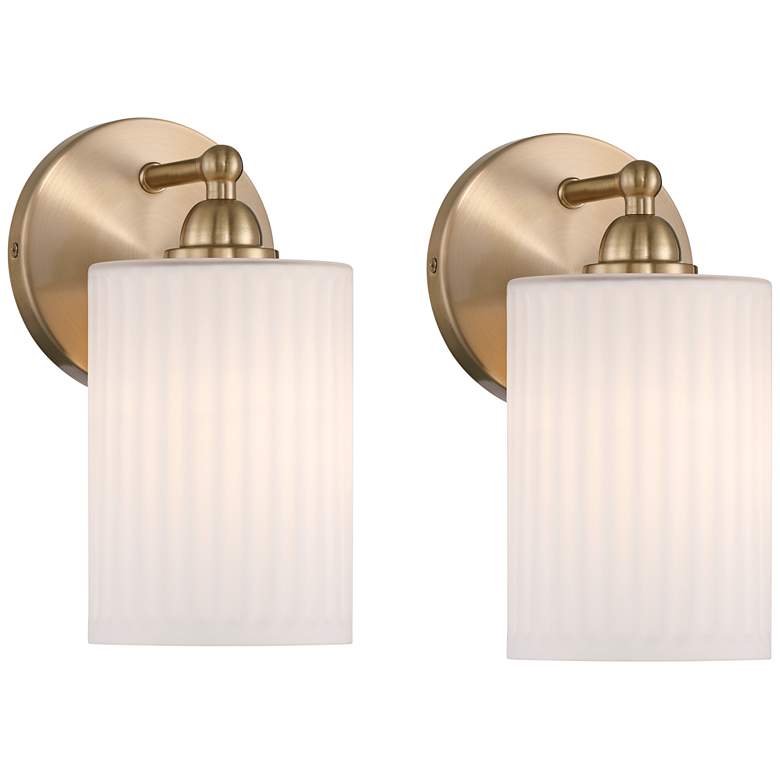Image 1 David 9 1/2" High Gold and White Glass Wall Sconce Set of 2c