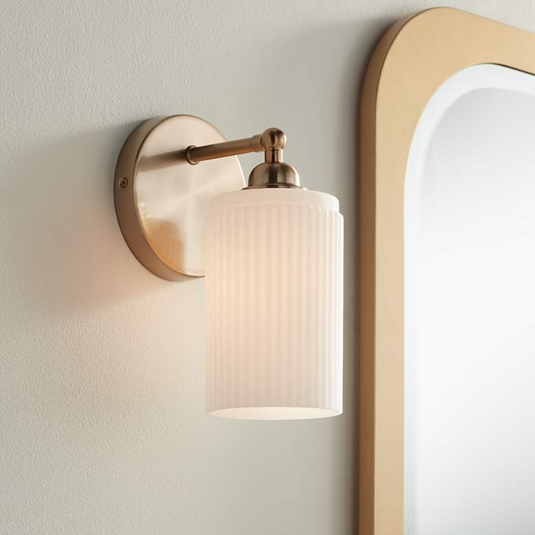 Image 1 David 9 1/2" High Gold and White Glass Wall Sconce