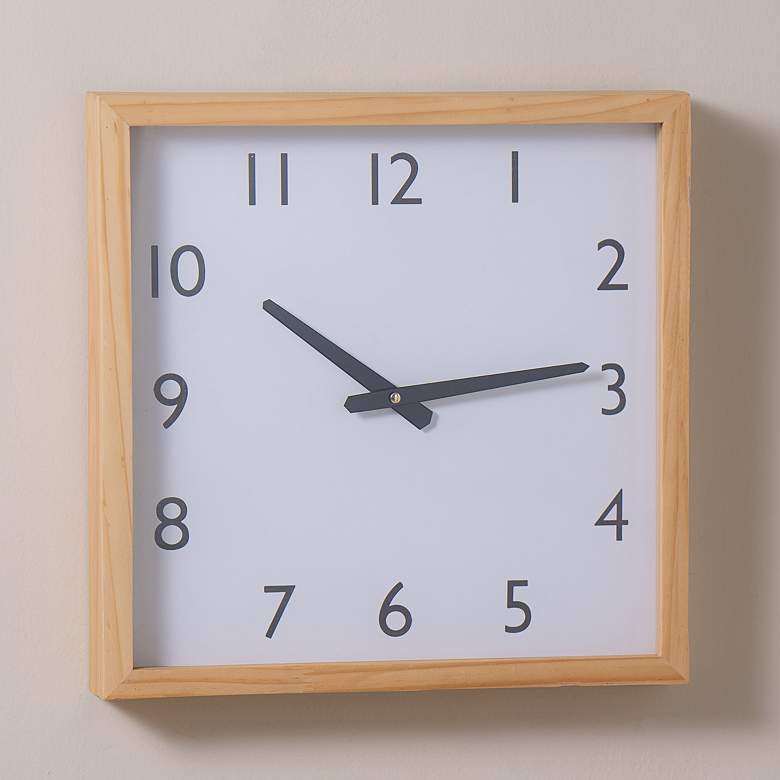Image 1 Davidson Natural Finish 16 inch x 16 inch Square Wooden Wall Clock