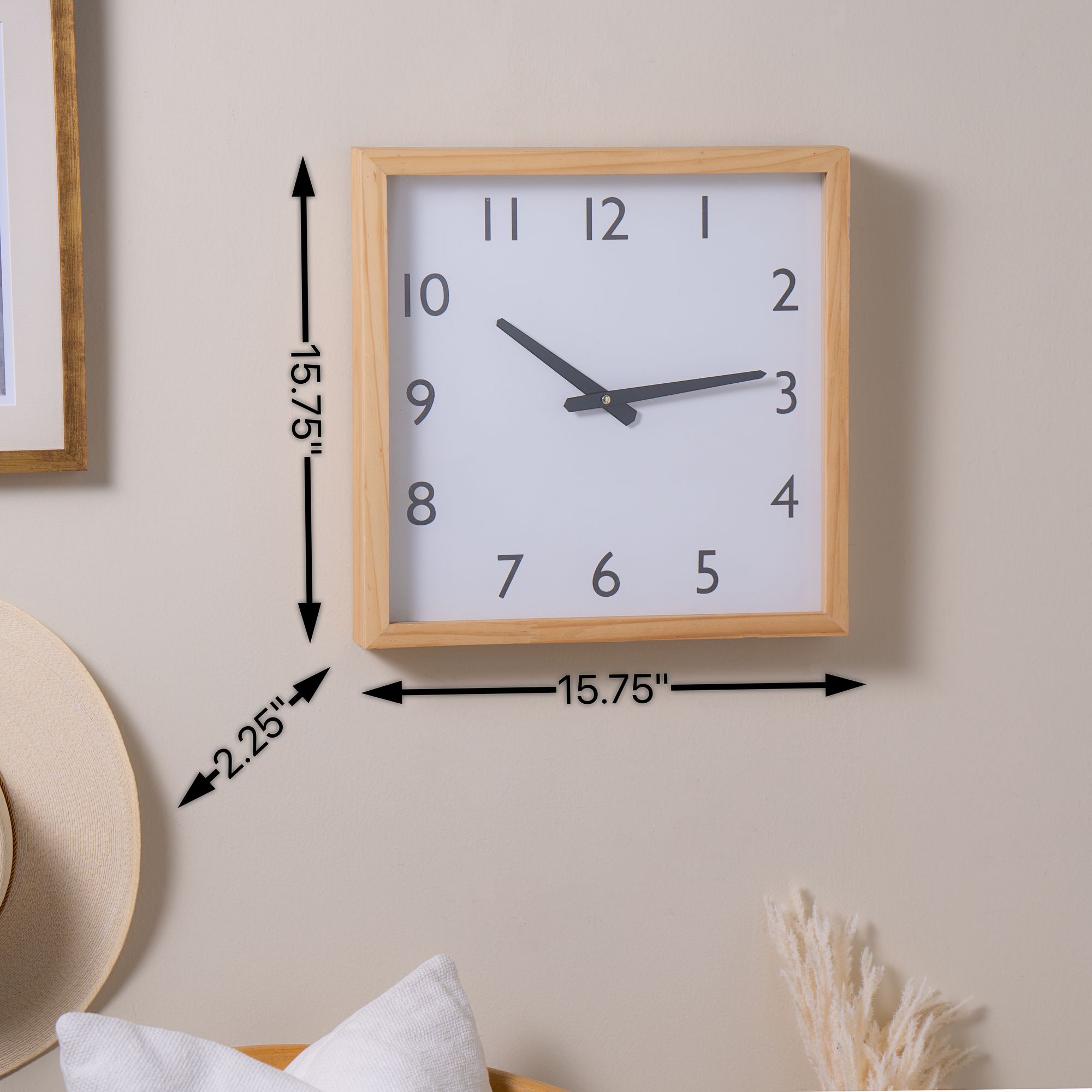 Davidson Natural Finish 16" x 16" Square Wooden Wall Clock