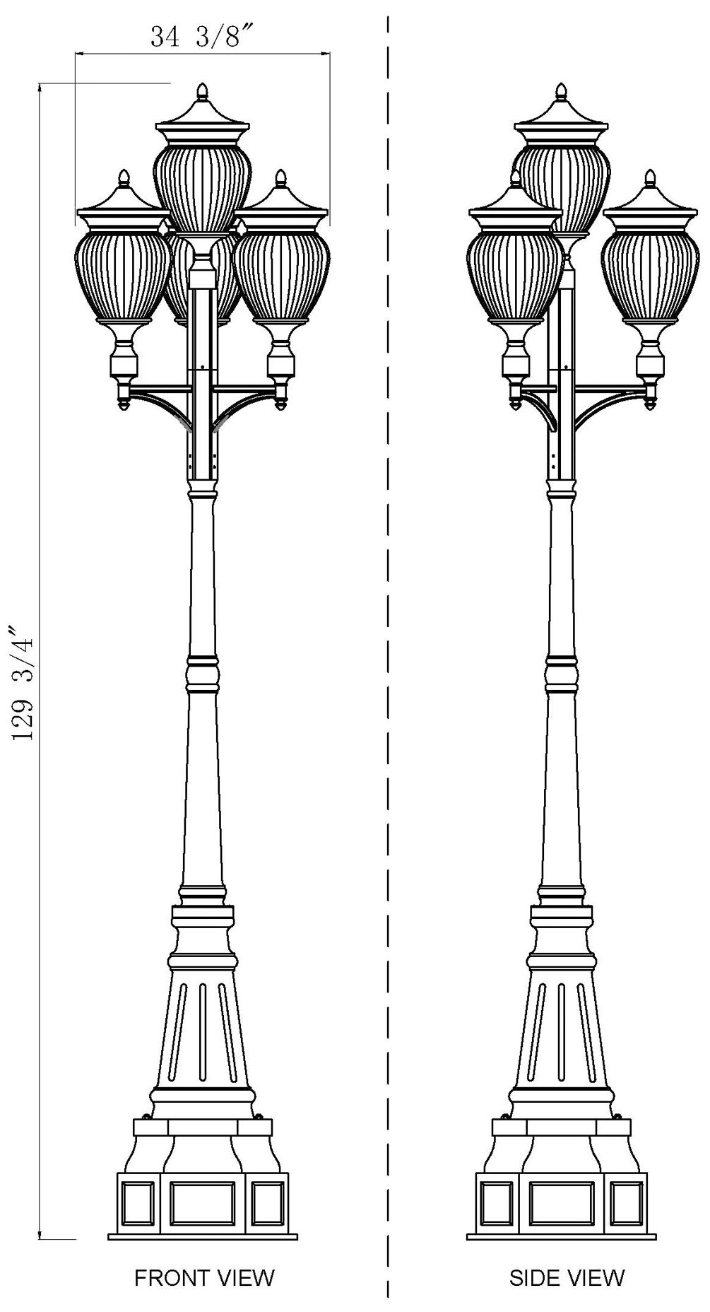 Davina 130 3/4"H Black 4-Head Outdoor Post Light with Base