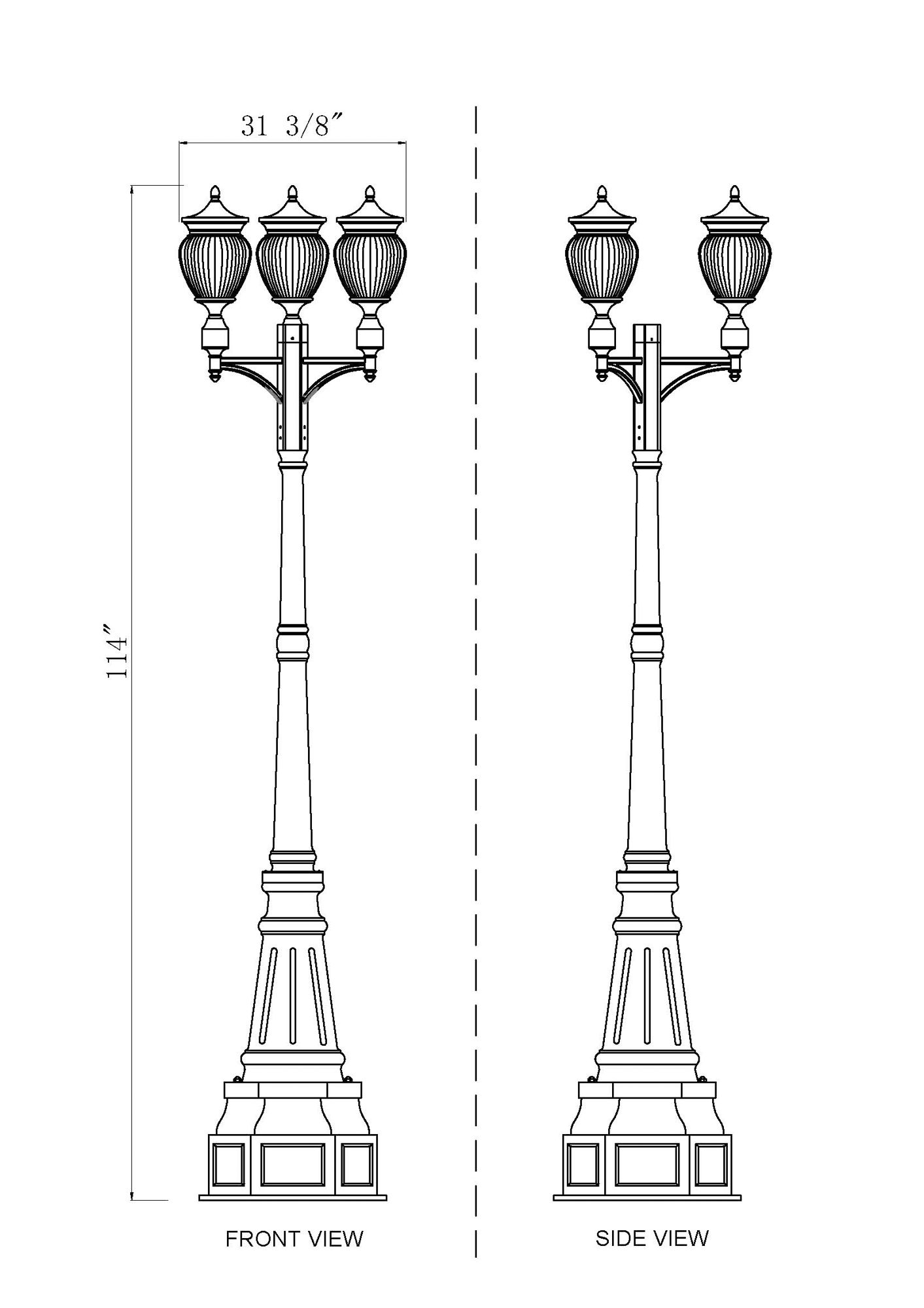 Davina by Z-Lite Black 31.5 inch 3 Light Outdoor Post Mounted Fixture