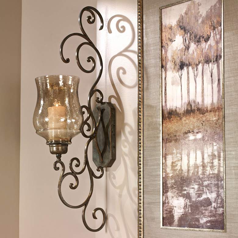 Image 1 Davinia 39 1/2 inch High Bronze Candle Holder Wall Sconce