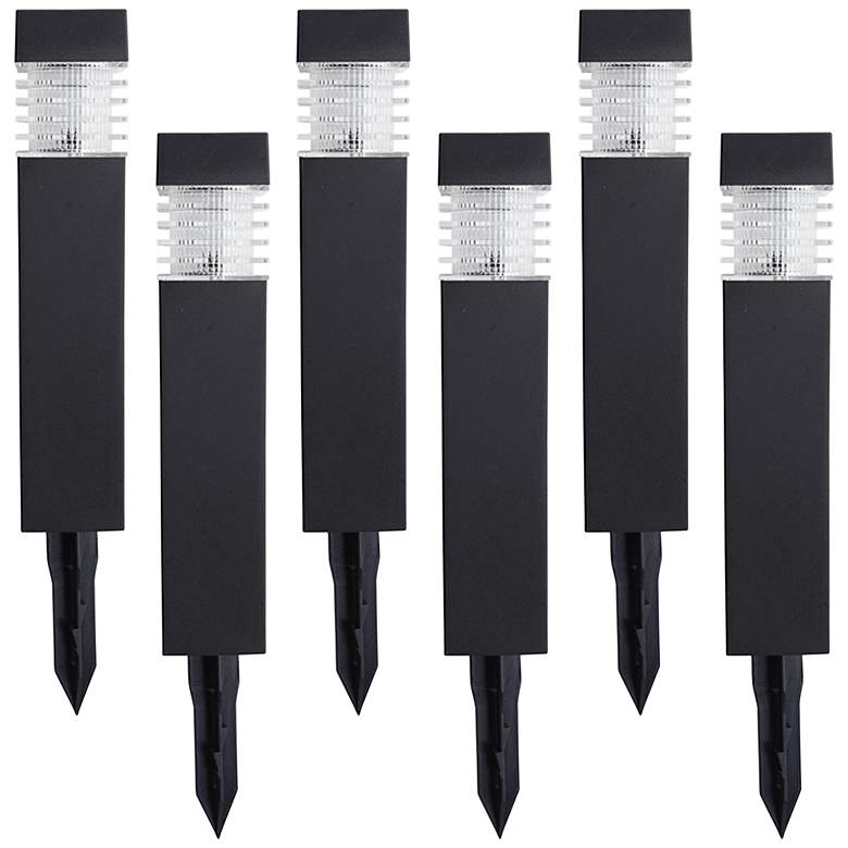 Image 1 Davis 11"H Black Solar LED Landscape Bollard Lights Set of 6
