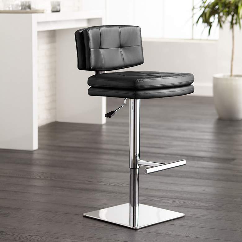 Image 1 Davis Black Faux Leather Adjustable Swivel Bar Stool