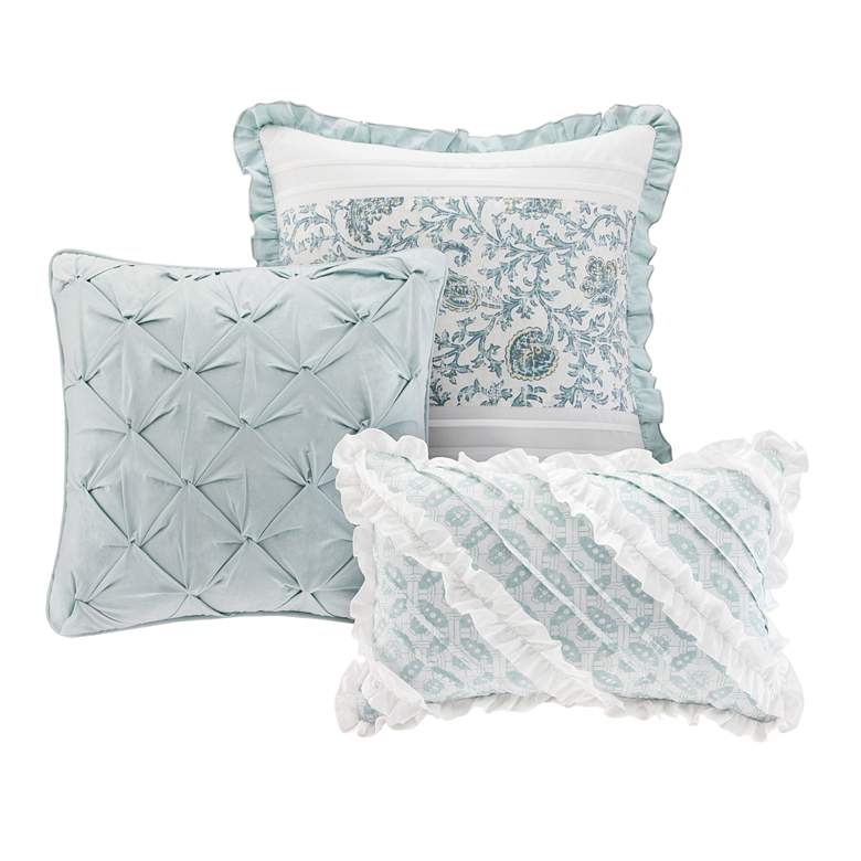 Image 6 Dawn Aqua Cotton Queen 9-Piece Comforter Set more views