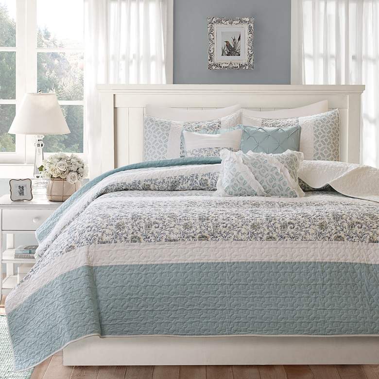 Image 2 Dawn Aqua Paisley Print Full/Queen 6-Piece Coverlet Set