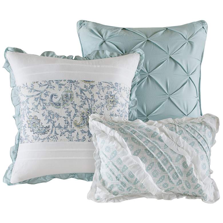 Image 6 Dawn Aqua Paisley Print Full/Queen 6-Piece Coverlet Set more views