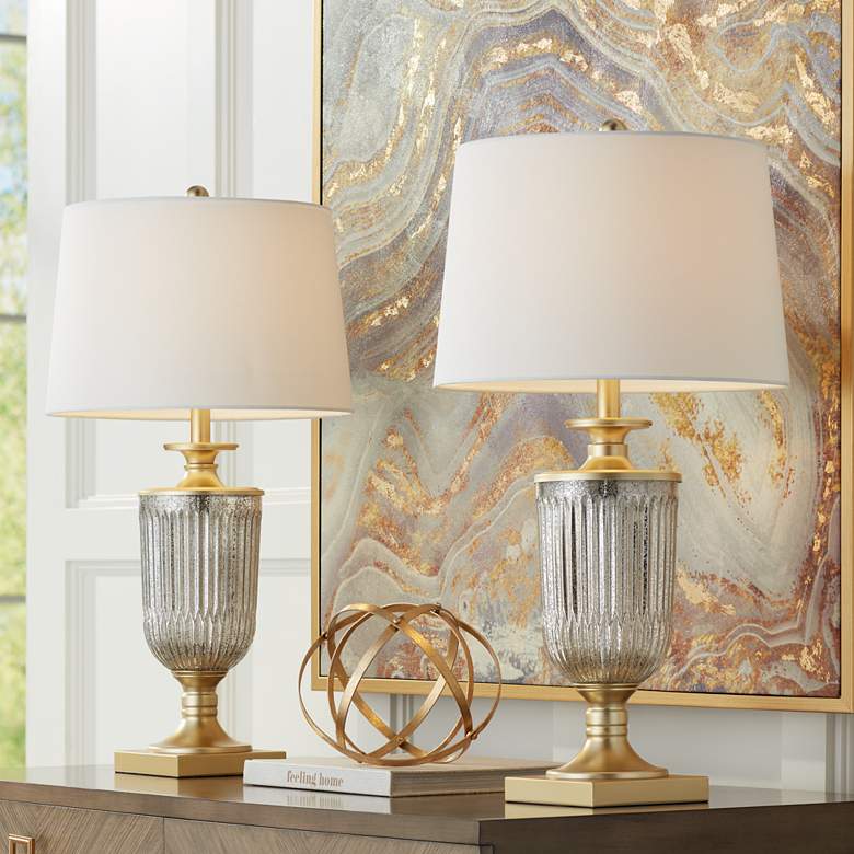 Image 1 Dawn Gold and Glass Pedestal Table Lamps Set of 2