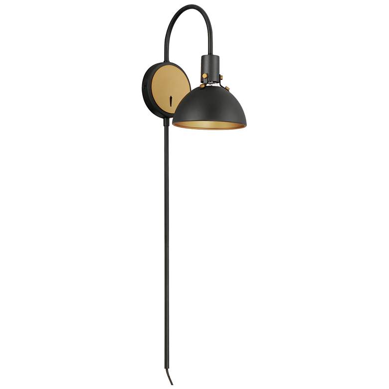Image 1 Dawn Pin Up Wall Sconce - Antique Brass/Black