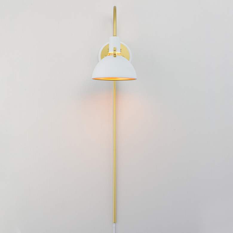 Image 3 Dawn Pin Up Wall Sconce - White/Satin Brass more views