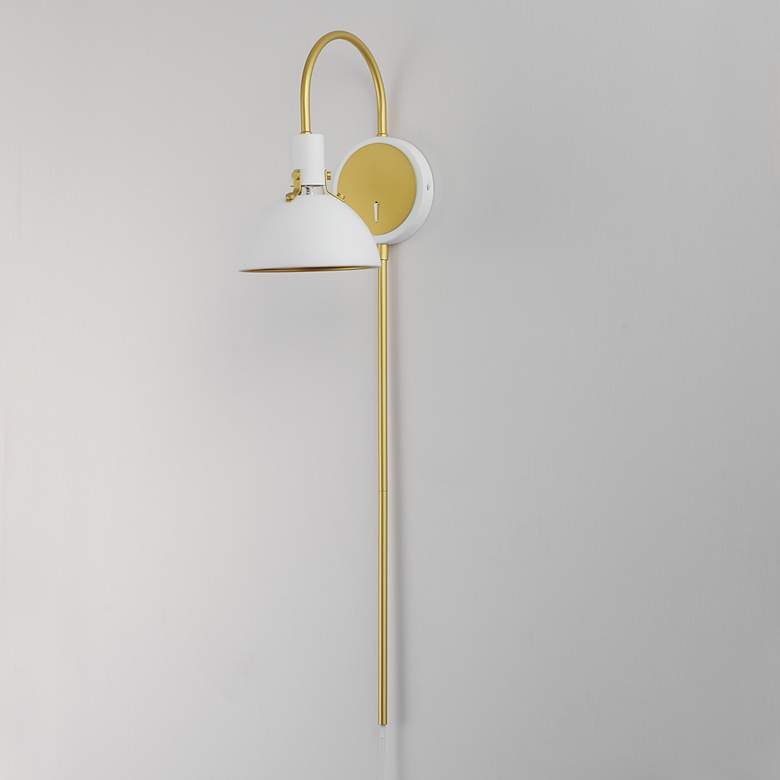Image 4 Dawn Pin Up Wall Sconce - White/Satin Brass more views