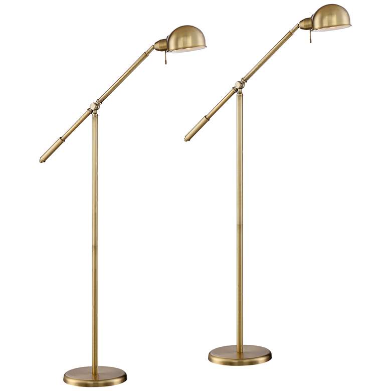 Image 2 Dawson Adjustable Height Brass Boom Arm Pharmacy Floor Lamps Set of 2
