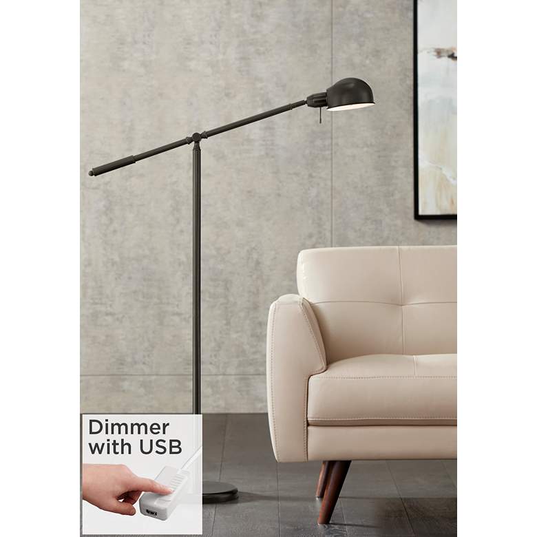 Image 1 Dawson Dark Bronze Adjustable Pharmacy Floor Lamp with USB Dimmer