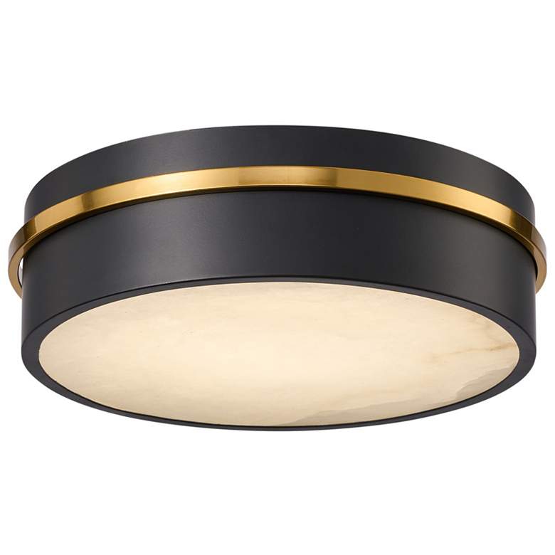 Image 1 Dax 12" Wide Black, Brass Flush Mount w/ Alabaster Shade
