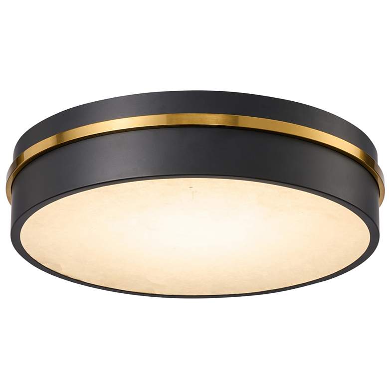Image 1 Dax 15.2" Wide Black, Brass Flush Mount w/ Alabaster Shade